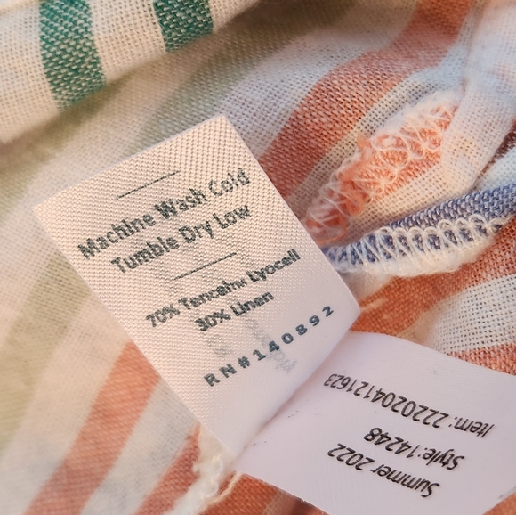 Marine Layer Bali Striped Linen Blend Short Sleeve Top Medium - Picture 7 of 8